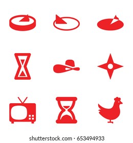 Old icons set. set of 9 old filled icons such as chicken, woman hat, sundial, hourglass, compass