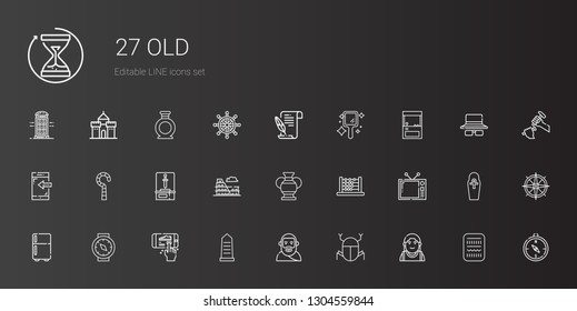 old icons set. Collection of old with alexander the great, egypt, plato, smartphone, compass, fridge, television, abacus, vase, colosseum, sword. Editable and scalable old icons.