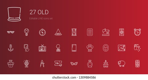 old icons set. Collection of old with church, vase, glasses, ticket, compass, microphone, egypt, smartphone, sculpture, television, hand mirror. Editable and scalable old icons.