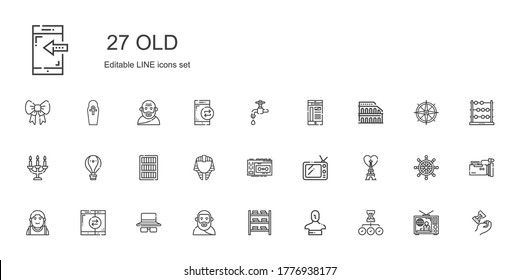 old icons set. Collection of old with hourglass, statue, bookshelf, plato, sunglasses, smartphone, alexander the great, eiffel tower, tv, recorder. Editable and scalable old icons.