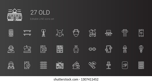 old icons set. Collection of old with microphone, phone, tickets, television, abacus, smartphone, alexander the great, glasses, vase, bookshelf. Editable and scalable old icons.