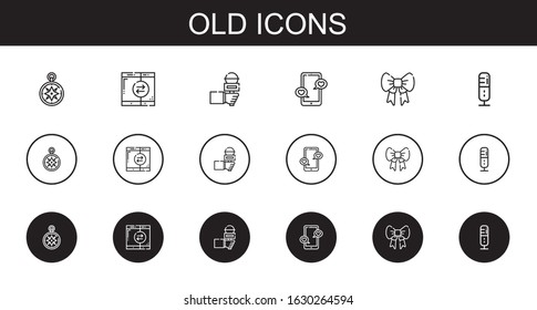 old icons set. Collection of old with wind rose, smartphone, microphone, ribbon. Editable and scalable old icons.