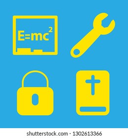 old icons set with wrench, locked and religious book vector set