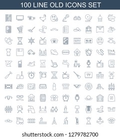 old icons. Trendy 100 old icons. Contain icons such as desk phone, anchor, hourglass, metronome, old man, Eiffel Tower, castle, fence, train toy. old icon for web and mobile.