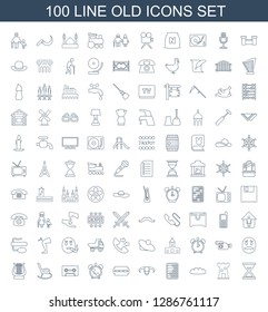 old icons. Trendy 100 old icons. Contain icons such as hourglass, castle, bread, abacus, bull skull, razor, alarm, cassette, rocking chair, harp. old icon for web and mobile.