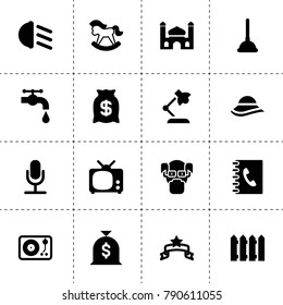 Old icons. vector collection filled old icons. includes symbols such as fence, adress book, table lamp, tv, low beem light, water tap. use for web, mobile and ui design.