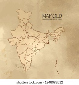 Old india map with vintage paper texture vector format. vector eps10