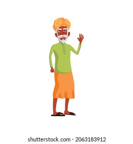 old indian man waving hand and welcoming daughter in retirement home cartoon vector. old indian man waving hand and welcoming daughter in retirement home character. isolated flat cartoon illustration