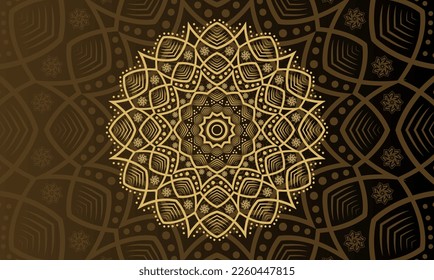 old indian mandala. Brown background with gold mandala ornament. Vector luxury ornamental mandala design background in gold color. Invitation template with floral mandala ornament - Vector illustrati