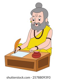 Old indian saint writer vector illustration