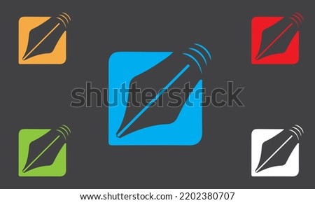 Old ink pen nibs icon with multicolor. Vector illustration. Fountain pen nib icon symbol on black background.