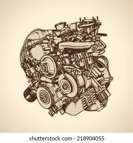 Old Internal Combustion Engine Drawing Vector Stock Vector (Royalty ...