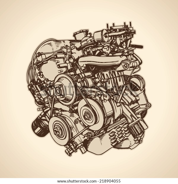 Old Internal Combustion Engine Drawing Vector Stock Vector (Royalty ...