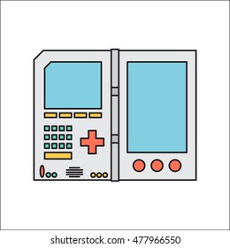 Old invent gadget. Flat design. Handheld console. EPS 8