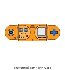 Old invent gadget. Flat design. Handheld console.