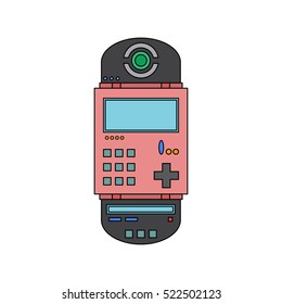 Old invent gadget. Flat design. Handheld console.