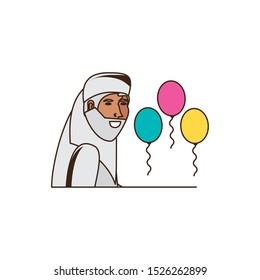 old islamic man with balloons helium vector illustration design
