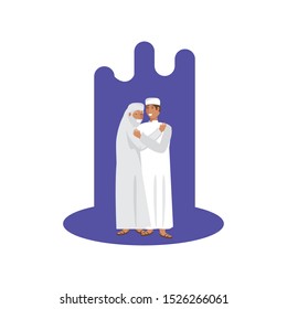 old islamic man with son vector illustration design
