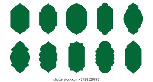 Antiguo Vector islámico de Formas de ventana en estilo oriental. Silueta negra eid mubarak arcos decorativos, bordes de mezquita o puertas marroquíes. Perfecto para Eid, Ramadán, Diwali e invitaciones festivas.