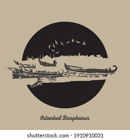 Old istanbul silhouette and old sailboat vector illustration