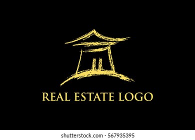  Old Japan House Logo. Vector Logo Real Estate,Construction. Stylish and modern logo.It used in business areas such as construction and real estate.