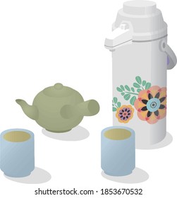 Old Japanese pot and Japanese tea