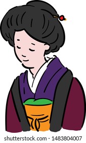 Old Japanese smiling kimono woman