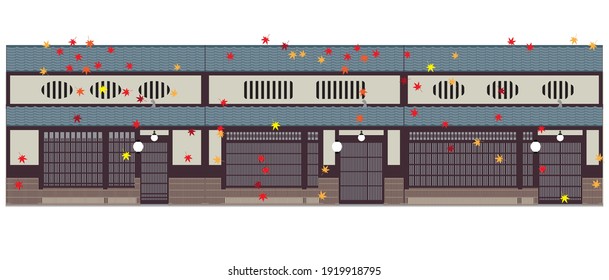 Old Japanese townhouses and autumn and autumn leaves 