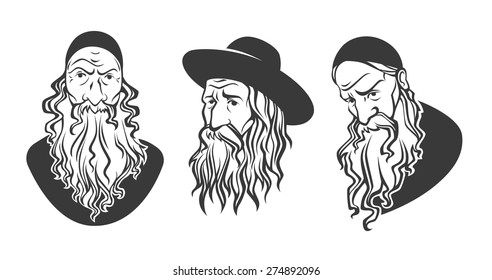 old jewish man, vector portraits collection