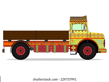 The old jingle truck. Vector illustration without gradients on one layer.