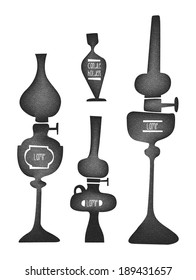 Old Kerosene lamp and candle holder collection, Vector silhouette