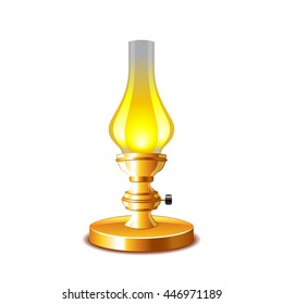 Old kerosene lamp isolated on white photo-realistic vector illustration