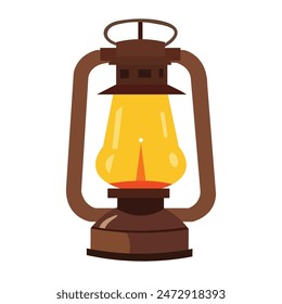 Old kerosene lamp vector illustration, vintage lantern in flat design style, camping lamp image, camping lantern isolated
