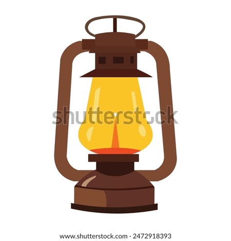 Old kerosene lamp vector illustration, vintage lantern in flat design style, camping lamp image, camping lantern isolated
