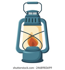 Old kerosene lamp, vintage lantern for the garden, camping, hiking, walking in the forest. Vector illustration of a kerosene lamp in flat vector style, isolated on a white background.