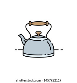 Old kettle line icon. Classic kitchen teapot symbol. Vector illustration.