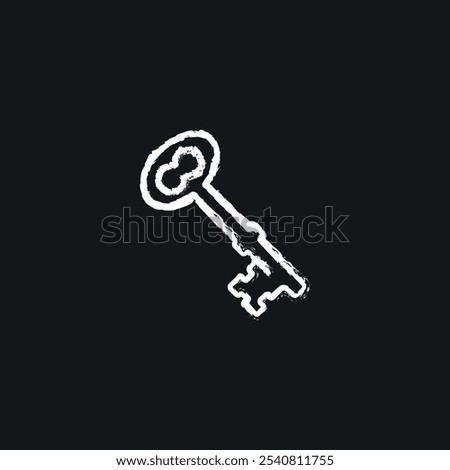 Old key chalk icon. Thin line customizable illustration. Contour symbol. Vector isolated outline drawing.