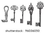 Old key collection / vintage illustration from Meyers Konversations-Lexikon 1897