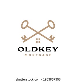 old key cross house home mortgage real estate logo vector icon illustration