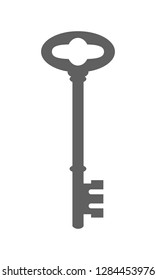 Old key from door icon. Ancient key black symbol isolated on white background. Vector illustration