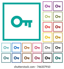 Old key flat color icons with quadrant frames on white background