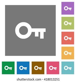 Old key flat icon set on color square background.