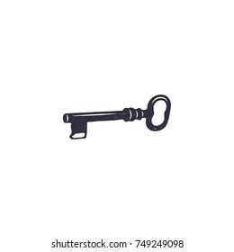 old key icon. Silhouette design. Black pictogram. Monochrome stock vector illustration isolated on white background.
