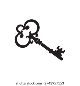 Old key icon silhouette vector illustration
