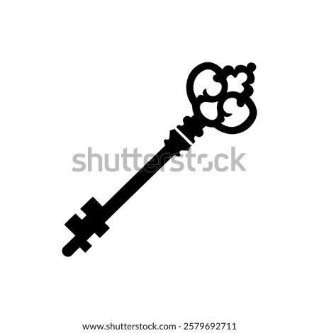 Old key icon silhouette vector illustration on white background