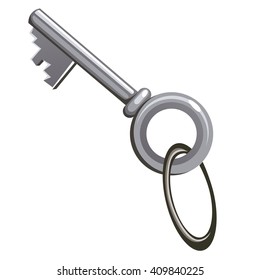 The old key isolated on white background. Vector cartoon close-up illustration.