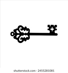 Old key silhouette isolated on white background. Key icon vector illustration.