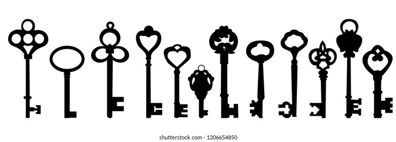 old key silhouette, set