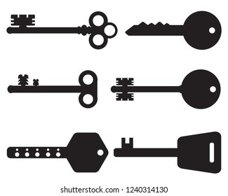 Old key silhouette set isolated on white background