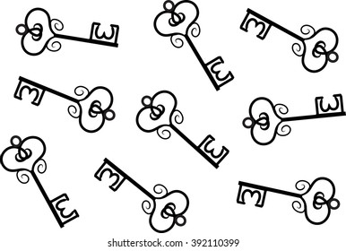 Old key silhouette set isolated on white background